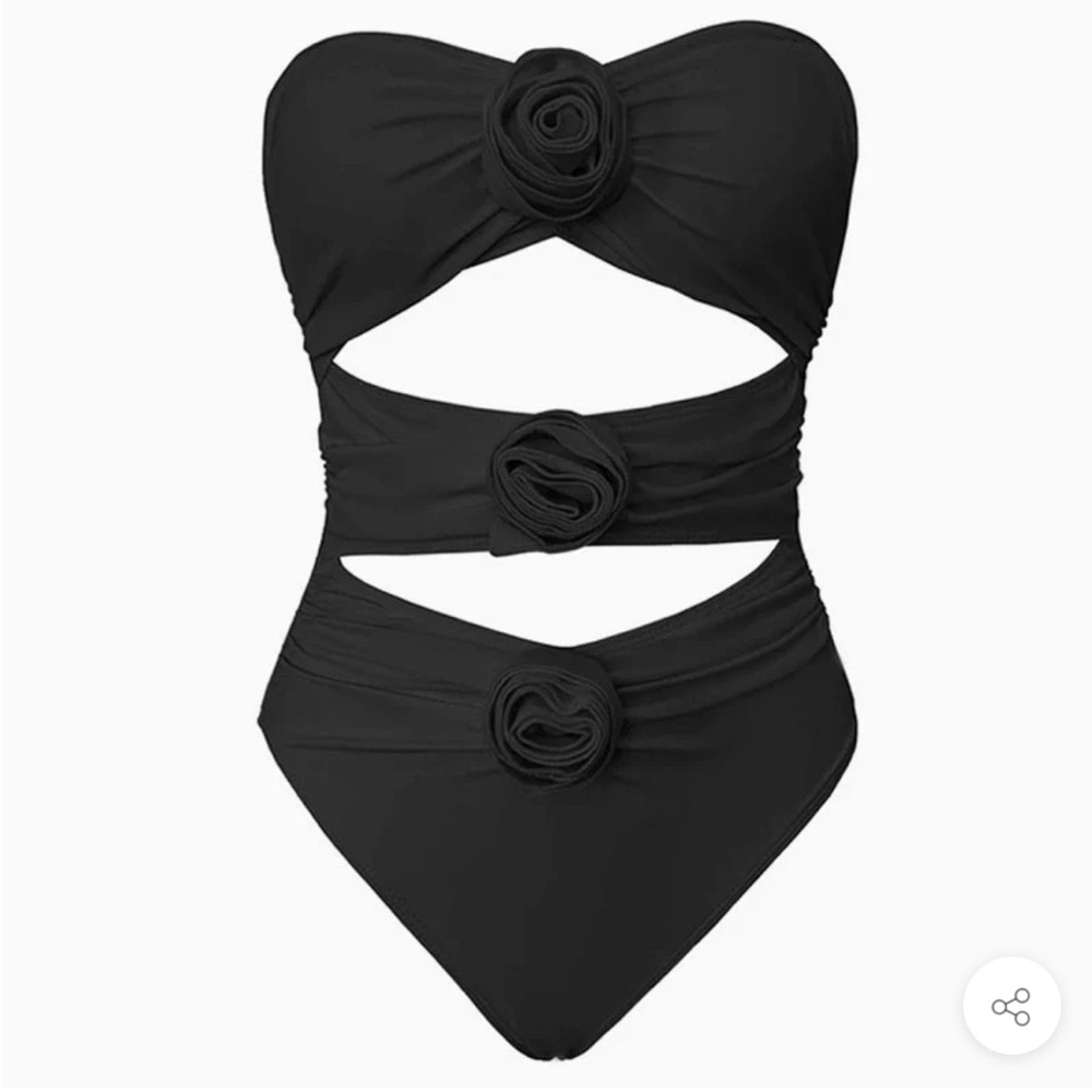 Black Rosette Bathing One Piece Suit with front cutouts Sz Medium NWOT